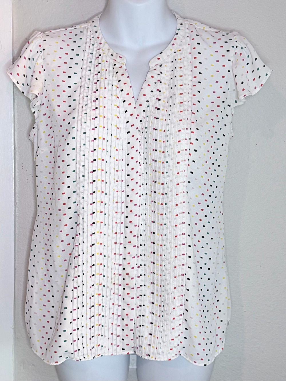 Simply Styled Multicolor dot dash blouse flutter sleeve size PM